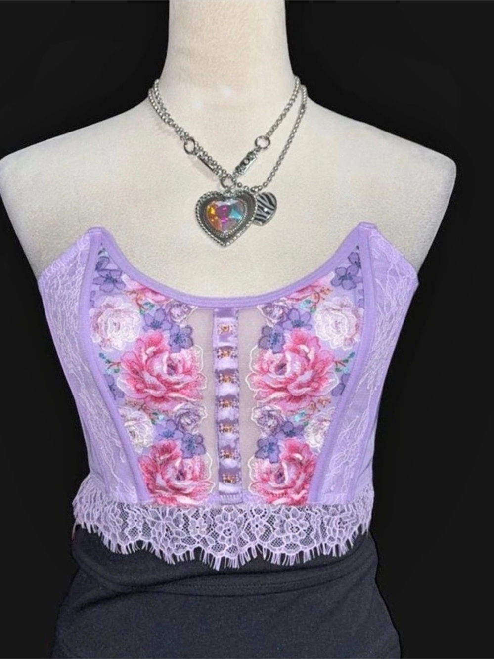 Victoria's Secret Floral Lace Bustier in Purple & Pink Size Small NWT